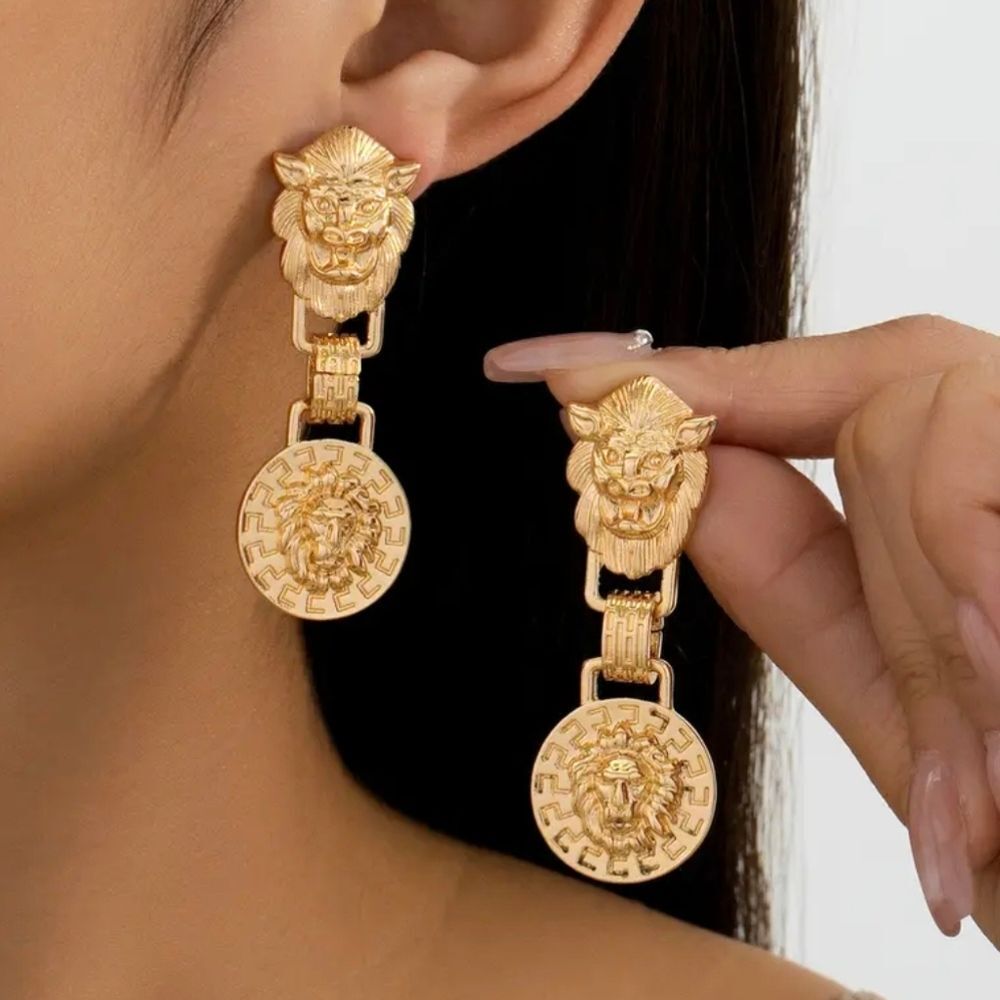 Gold Plated Lion Inspired Vintage Style Earrings